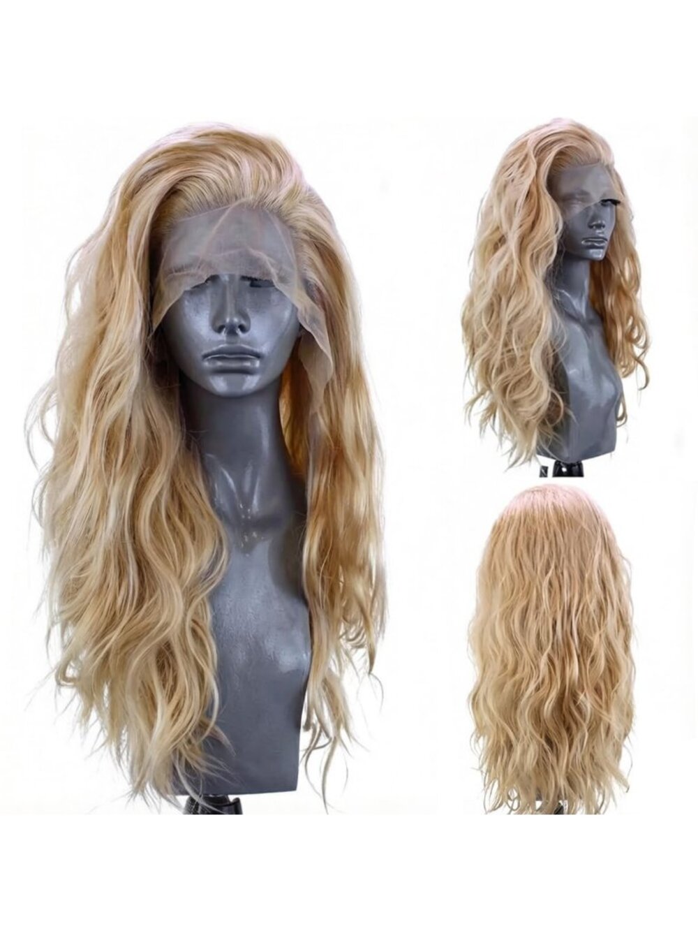 24 inch Women's Blonde Long Natural Curly Synthetic Fashion Lace Front Wigs